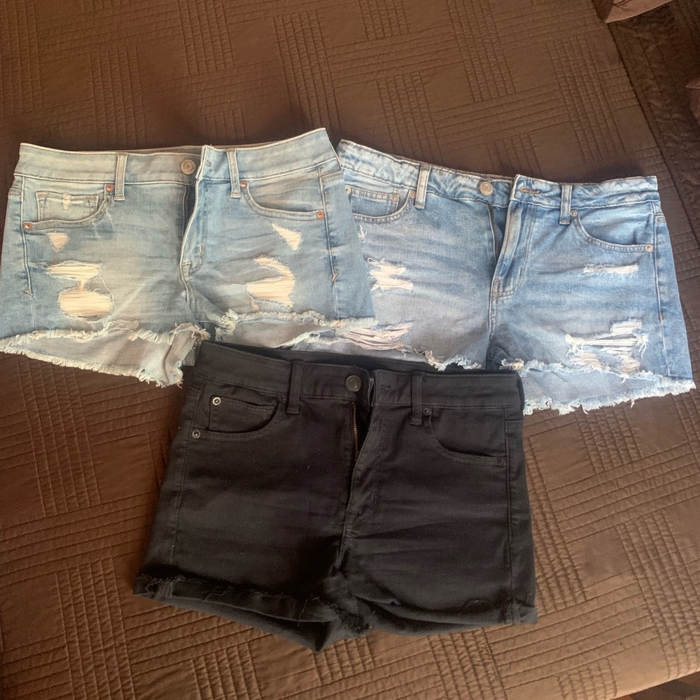 Stylish Denim and Black Shorts Set